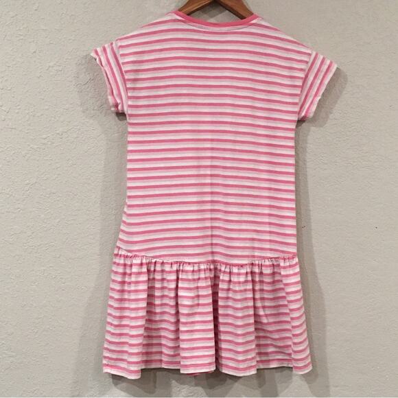 Rockets of Awesome Girl Sz 12 Stripe Pink & White Dress 100% Cotton Drop Waist - Picture 3 of 11